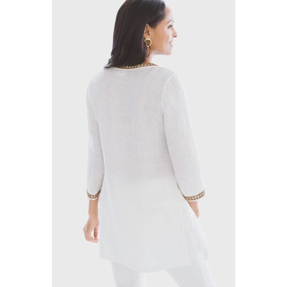 Chico's Cream Linen Top with Beaded V-Neckline size 12 - Picture 2 of 11
